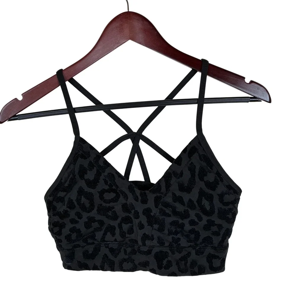 Balance Athletica Sports Bra Sz M Leopard Velvet Strappy Athleisure Gym Training